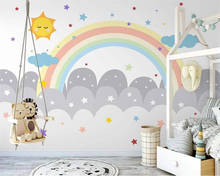 Beibehand-papel de parede personalizado estilo nórdico, pintado à mão, simples, novo arco-íris, estrelado, quarto de criança, 3d 2024 - compre barato