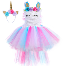 Vestido de tutú de unicornio con tren para niños, Vestido de fiesta de cumpleaños de niña de tul Pastel, flor, unicornio, disfraz de Halloween, 1-14 2024 - compra barato