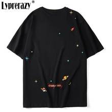 Lyprerazy informal-Camiseta de algodón para hombre, camisa de manga corta con bordado de cielo estrellado, hip hop de dibujos animados, holgada, de verano 2024 - compra barato
