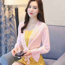 Women Thin Daisy Shrug Sunscreen Coat Gauze Blouses Long Lantern Sleeve Chiffon Shirts Fairy Office Cardigan Holiday Blusas 2024 - buy cheap