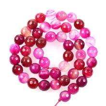 Natural Stone Faceted Fuchsia Veins Agates Charm Round Loose Beads For Jewelry Making Needlework Bracelet DIY Strand 4-12 MM 2024 - buy cheap