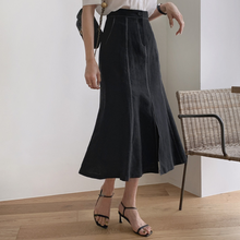 Black Cotton Long Denim Skirt Bright Line 2021 New Women Spring Summer Split High Waist A-line Maxi Jupes 2024 - buy cheap