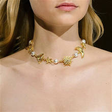 Collares de moda para mujer, cadena de oro con perlas de cristal, Luna, estrella, sol y flor, joyería exquisita para regalo, 1 unidad 2024 - compra barato
