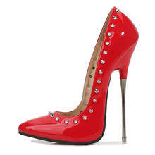 Sapatos de salto alto feminino, sexy, 16cm, metal, rebites, rosa, vermelho, prata, para festa, sapatos de fetiches, tamanho grande 2024 - compre barato