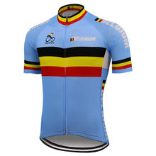 Camiseta de manga corta de ciclismo para hombre, ropa azul para bicicleta de montaña, triatlón, equipo de Bélgica 2024 - compra barato