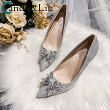 Women Pumps Sequins Silver Crystal Wedding Dress Women 2021 New White Crystal Butterfly Bow Bridesmaid Red Bride Shoes Cute Hot 2024 - buy cheap