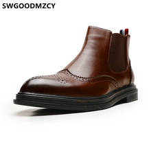 Brogue Shoes Men Leather Boots Mens Dress Boots Italian Brand Chelsea Boots Men Coiffeur Military Shoes Formal Dress Buty Meskie 2024 - buy cheap