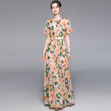 Menahem-Vestido largo plisado de chifón para mujer, vestido playero bohemio sin mangas con capa, estampado Floral, elegante, 2021 2024 - compra barato