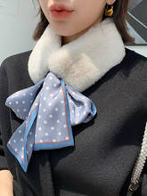 ZDFURS* Rex Rabbit Fur Scarf Collar with Ribbon Women Winter Warm Fur Wraps Shawl Girl Fashion Fur Rings Muffler Bowknot 2024 - buy cheap