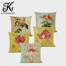 Funda de cojín de lino con diseño de flores para decoración del hogar, cobertor de almohada de estilo Retro, 45x45CM 2024 - compra barato