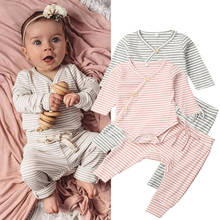 Conjunto de ropa de dormir para bebés recién nacidos, mono a rayas, pantalones largos, trajes de algodón, 2 uds. 2024 - compra barato