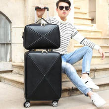Black business rolling luggage set wieh handbag trolley travel suitcase on wheels 20 inch pu valise stylish trolley bag 2024 - buy cheap