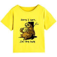 2020 nova Yellow Roupas Da Moda Impresso Camiseta Menino Preguiça Do Bebê Roupas de Menina Em Torno Do Pescoço T Camisa Meninas Crianças partes Superiores das meninas 2024 - compre barato