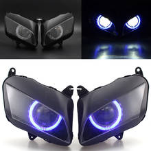 Conjunto de faros delanteros para motocicleta, faro LED de Xenón HID, Ojos de Ángel azules, haz Alto y Bajo DRL, para Honda F5, CBR600RR, 07-12 2024 - compra barato