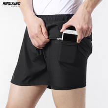 ARSUXEO-pantalones cortos reflectantes 2 en 1 para hombre, para correr, con bolsillo para teléfono de red interna, transpirables, para maratón, gimnasio, Fitness 2024 - compra barato