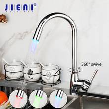 JIENI-grifo giratorio de latón cromado para cocina, grifería giratoria LED de 360 grados, mezclador de agua de acero inoxidable para lavabo y fregadero 2024 - compra barato