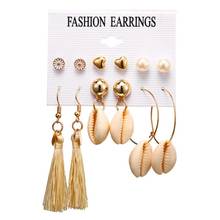 EC1092  Europe and the United States hot 6 sets of earrings shell tassel imitation pearl earrings long earrings fashion ear ring 2024 - buy cheap