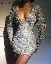 Plus Size Gray Sequins Cocktail Dresses Mermaid Mini Sexy Prom Dresses Women Party Night Long Sleeves Robes De Cocktail Custom 2024 - buy cheap