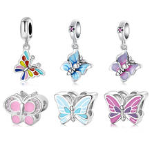 Pingente de borboleta voadora, pingente de borboleta voadora com sete cores de prata esterlina 925 para pulseira original de lynaccs 2024 - compre barato