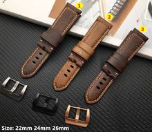 Top quality Retro 22mm 24mm 26mm Italian cow shiny oil Leather Watchband Handmade Men's Watch band For Panerai strap free tools 2024 - buy cheap