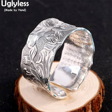 Uglyless 20/31MM Wide Bangles for Women Heavy Ethnic Lotus Leaf Bangles 999 Full Silver Heart Sutra Buddhistic Gifts Jewelry 2024 - buy cheap