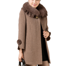 Abrigo de talla grande 5x L para mujer, Cuello de piel, Cachemira, largo medio, de lana 2024 - compra barato