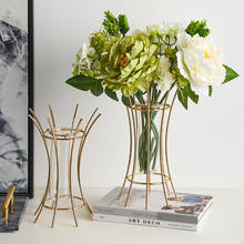 Скандинавская Золотая ваза для цветов, железная стеклянная ваза, Настольная Ваза, цветочный горшок, домашнее свадебное украшение, украшение для стола, подарок для гостиной 2024 - купить недорого