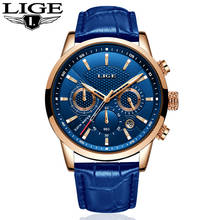 Fashion Mens Watches LIGE Top Brand Luuxury Blue Quartz Clock Male Casual Leather Waterproof Sport Chronograph reloj hombre+Box 2024 - buy cheap