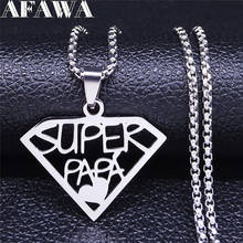 Crystal Shape Super PAPA Stainless Steel Necklace for Men Silver Color Statement Necklace Jewelry Father's Day Gift N4249S01 2024 - buy cheap