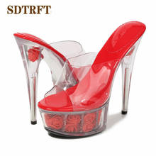 Sdtfet-sandálias de pvc transparente, sapatos femininos com plataforma floral, 15cm, salto baixo, sexy 2024 - compre barato