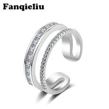 Fanqieliu C Форма манжеты кольцо двойной Слои обручальные кольца с украшением в виде кристаллов 925 Серебряное кольцо для женщин FQL20293 2024 - купить недорого