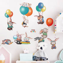 Очень большие красивые наклейки не стену манекен кролик плакат с воздушным шаром Животное украшение детской комнаты детский сад Декоративные Настенные обои 2024 - купить недорого