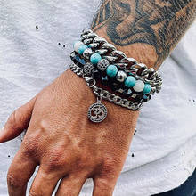 Men Bracelet Set New Design Stainless Steel Chain CZ Yoga Charm Natural Stone Beaded Bacelet Set For Men Jewelry Gift 2024 - buy cheap