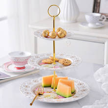 Ceramic Pattern Three-layer Fruit Plate Dessert Plate Cake Stand Cake Decoratingtool Home Candy Tray Dessert Tray European Style 2024 - buy cheap
