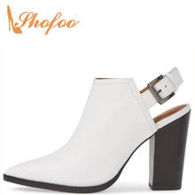 2019 New Fashion White Slingbacks Pointed Toe Pumps Woman Buckle Strap High Chunky Heels Large Size 31 35 39 Ladies Summer Shoes 2024 - buy cheap