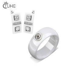 Round 8mm Ceramic Ring With Rectangle Stud Earrings For Women Elegant Top Quality Fashion Smooth  Jewlery Set Wedding Party Gift 2024 - buy cheap