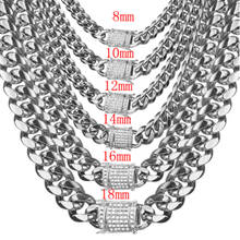 Cadena cubana de acero inoxidable para hombre y mujer, collar o pulsera con cierre de dragón de cristal, Joyería Moderna de 8/10/12/14/16/18mm 2024 - compra barato