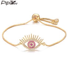 Pipitree Popular White & Pink Cubic Zirconia Evil Eye Bracelet Femme Slider Chain Charm Bracelets for Women Lady Fashion Jewelry 2024 - buy cheap