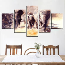 Impresión artística de pared, imágenes de 5 piezas, acuarela, elefante, lienzo, pintura abstracta, póster de Animal, decoración del hogar, Marco Modular para sala de estar 2024 - compra barato