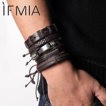 IFMIA Fashion Multiple Layers Brown Leather Bracelets Men Classic Rope Chain Charms Bracelet For Men Armband Jewelry Gifts 2019 2024 - buy cheap