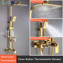 Bath Shower Set Bathroom Faucet Shower Mixers Square Head Rainfall Shower Faucet Thermostatic Shower Set Three Function Button 2024 - buy cheap
