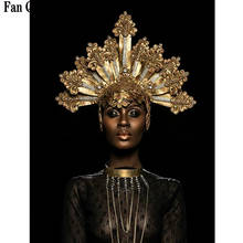5d diy pintura de diamante abstrato coroa de ouro preto africano mulher bordado quadrado completo strass mosaico de ponto de cruz 2024 - compre barato