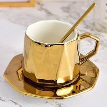 Taza de café con borde dorado, juego de cerámica para desayuno, leche, taza de la tarde, platillo, plato de aperitivos de porcelana de hueso chapado en oro de calidad alimentaria, 1 Juego 2024 - compra barato