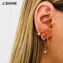 JShine-Juego de 4 unids/set de pendientes bohemios de Luna y estrella con diamantes de imitación para mujer, aretes de pila de oro antiguo, accesorios de joyería de moda 2024 - compra barato