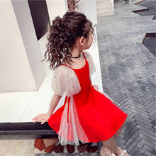 Vestido de verão para meninas, vestido vermelho com gola em corte e mangas voadoras, moda de princesa para 2-6 anos, roupa de crianças, 2021 2024 - compre barato