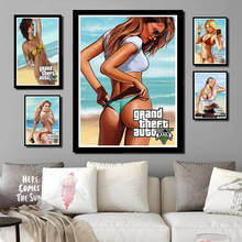 Jl perfeito jogo quente grande roubo automóvel 5 bikini menina quente gta jogo de vídeo quente arte pintura cartaz decoração da sua casa adesivos de parede 2024 - compre barato