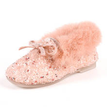 Girl Shoes Fur Toddler Flats Shining Rhinestones Velvet Loafers Kids Sneakers Warm Princess Shoes For Girls Autumn Winter Party 2024 - buy cheap