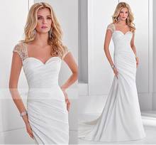 2020 Elegant Sweetheart White Ruched Wedding Dress Cap Sleeve Court Train Chic Wedding Bridal Gowns Vestidos De Noiva Plus Size 2024 - buy cheap