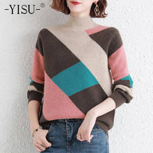 YISU 2020 Women Winter Sweater Half turtleneck Jumper Warm Stitching color Casual All-match Winter top Fashion Knitted pullover 2024 - buy cheap