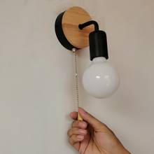 Lámpara nórdica de madera para pared, candelabro nórdico moderno con interruptor para luces de pared, Decoración Retro de casa, Edison, color blanco y negro, E27 2024 - compra barato